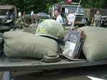 My 1960's radio, kicking out the sounds of the 60's via a CD player and transmitter-Good morning Vietnam,  M606A1 at Wessex MVT 18th June 06 