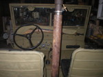 added the universal gun moun to the windshield frame, the mounts are designed for a ww2 windshield so the gun sits higher( and closer to the steering wheel ) then in a ww2 jeep since the distance between the glass in a ww2 jeep and bottom of the frame is 1 3/4" less then on the cj2a frame i am using but we made due, also pedistal mount is about half built