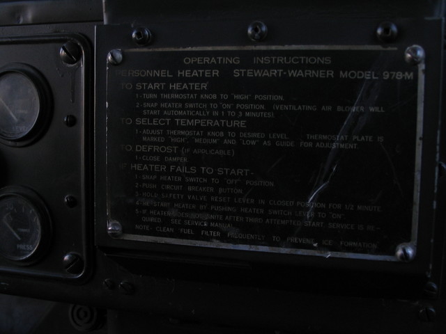 personnel heater dash plate