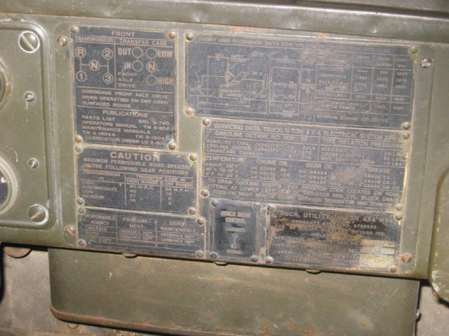 Data Plate and Patent Plate serial numbers matched.  Winch control placard was added at some time.  