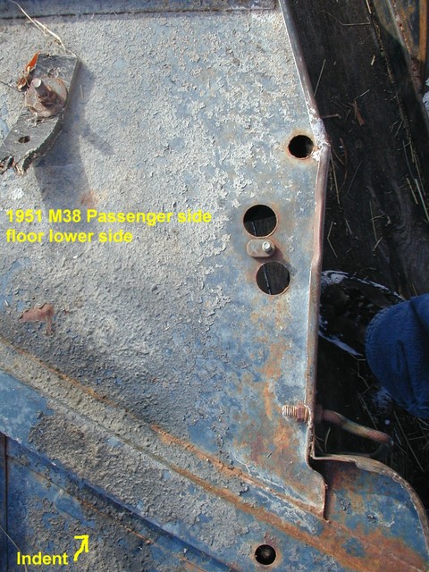 Lower side view of passenger floor indent
