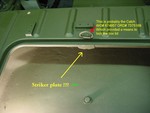 M38 tool box opening striker plate