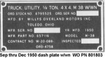 1-9 - 1950 serial plate with winch (DOD year only)