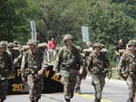 Even the three star superintendent makes the march back Far left and to his left the Commadant of Cadets